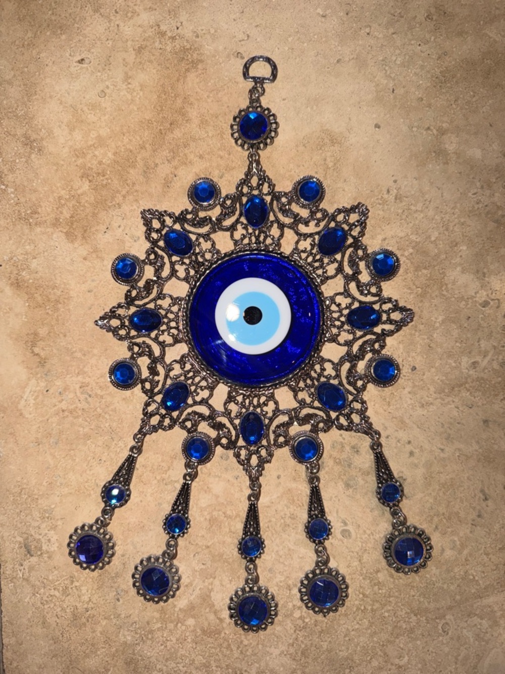 Blue Evil Eye Wall Hanging - Glass and Metal Charm